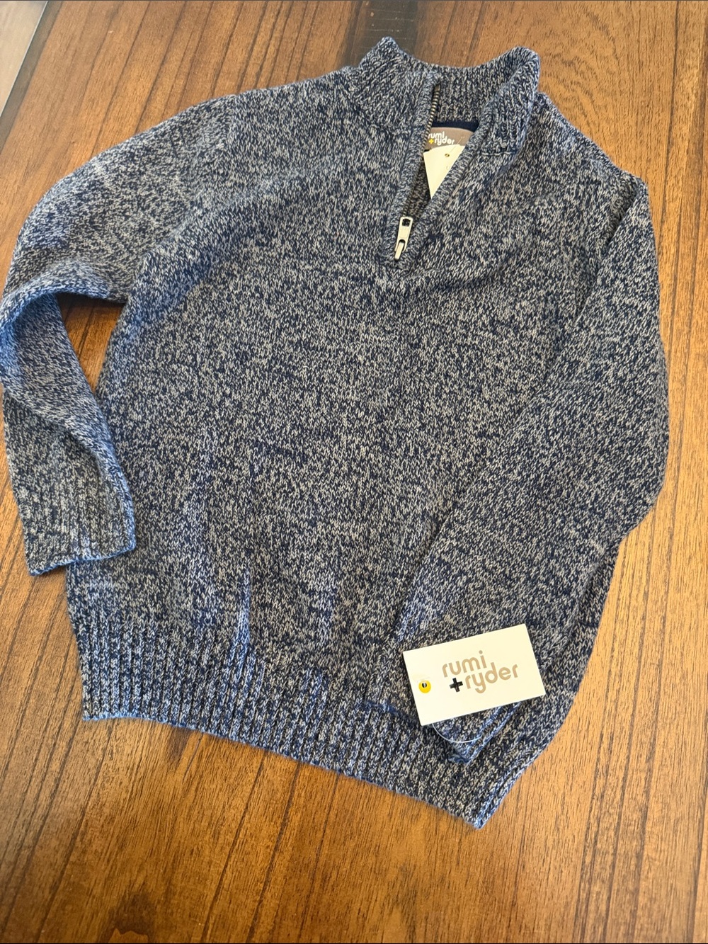Rumi+Ryder boys Blue Marled Quarter-Zip Sweater